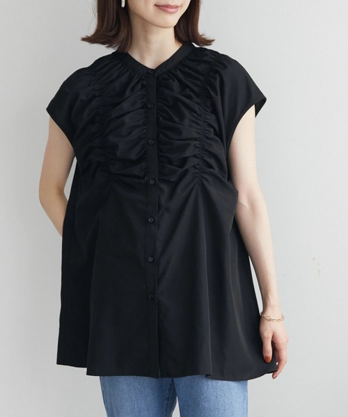 Sugar spoon(シュガースプーン)の「・SUGAR SPOON シャーリングフレンチチュニック(Tシャツ/カットソー・レディース・アイボリー/ブラック/ダークベージュ・FREE)」の3枚目の写真