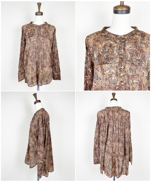 StyleSea（スタイルシー）の「バックギャザーボタニカルプリントブラウス（シャツ/ブラウス・レディース・ブラウン/グレー/グリーン・FREE）」の7枚目の写真