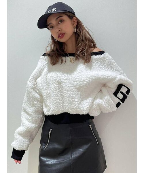 GYDA（ジェイダ）の「GGバイカラー オフショルボアショートトップス（Tシャツ/カットソー・レディース・ブラック/オフホワイト・FREE）」の14枚目の写真