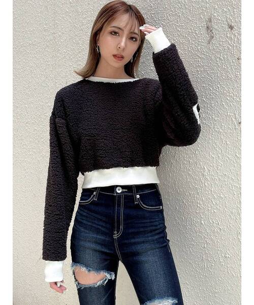 GYDA（ジェイダ）の「GGバイカラー オフショルボアショートトップス（Tシャツ/カットソー・レディース・ブラック/オフホワイト・FREE）」の8枚目の写真