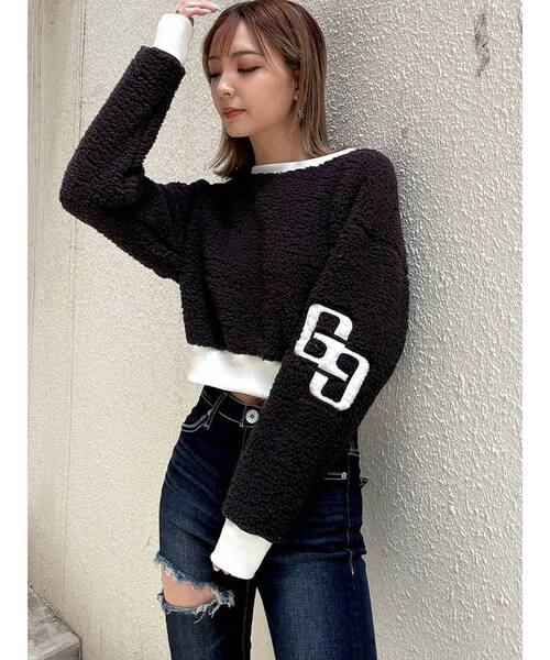 GYDA（ジェイダ）の「GGバイカラー オフショルボアショートトップス（Tシャツ/カットソー・レディース・ブラック/オフホワイト・FREE）」の20枚目の写真