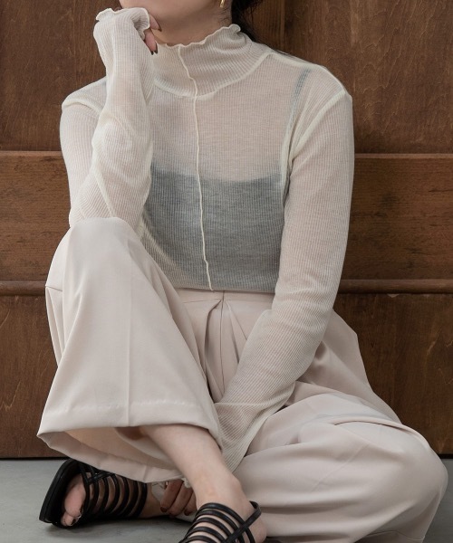 lawgy（ラウジー）の「sheer mellow 2way tops（Tシャツ/カットソー・レディース・ブラック/ブラウン/アイボリー/グレイッシュベージュ・FREE）」の2枚目の写真