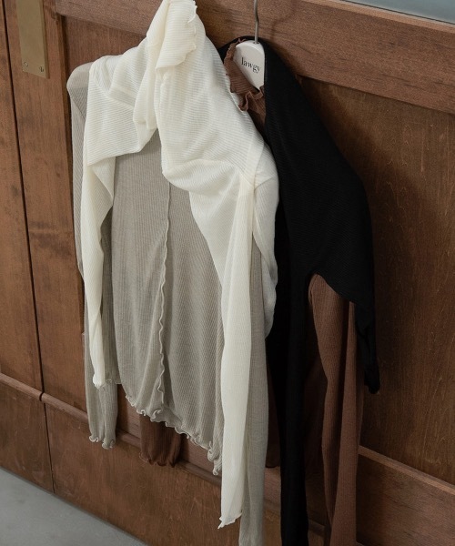 lawgy（ラウジー）の「sheer mellow 2way tops（Tシャツ/カットソー・レディース・ブラック/ブラウン/アイボリー/グレイッシュベージュ・FREE）」の5枚目の写真