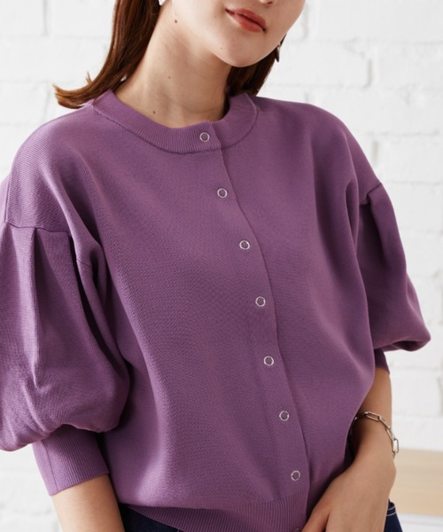 acro(アクロ)の「ドットボタンボリューム5分袖カーディガン/AC1473(カーディガン/ボレロ・レディース・ベージュ/ブルー/オレンジ/パープル/ブラック・フリ-)」の1枚目の写真