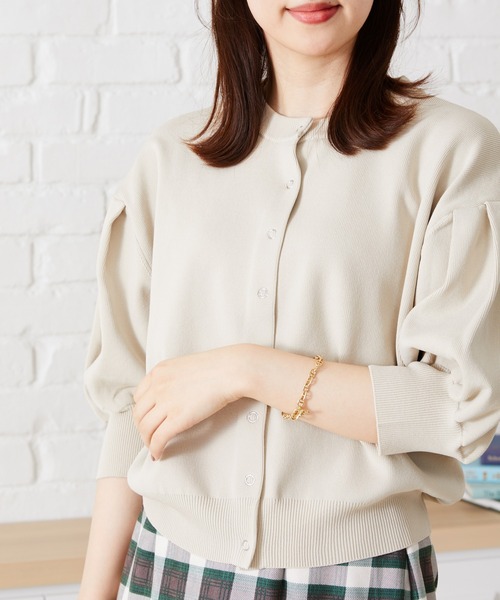 acro(アクロ)の「ドットボタンボリューム5分袖カーディガン/AC1473(カーディガン/ボレロ・レディース・ベージュ/ブルー/オレンジ/パープル/ブラック・フリ-)」の11枚目の写真