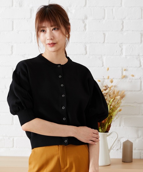 acro(アクロ)の「ドットボタンボリューム5分袖カーディガン/AC1473(カーディガン/ボレロ・レディース・ベージュ/ブルー/オレンジ/パープル/ブラック・フリ-)」の15枚目の写真