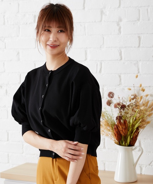 acro(アクロ)の「ドットボタンボリューム5分袖カーディガン/AC1473(カーディガン/ボレロ・レディース・ベージュ/ブルー/オレンジ/パープル/ブラック・フリ-)」の10枚目の写真