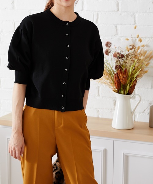 acro(アクロ)の「ドットボタンボリューム5分袖カーディガン/AC1473(カーディガン/ボレロ・レディース・ベージュ/ブルー/オレンジ/パープル/ブラック・フリ-)」の20枚目の写真