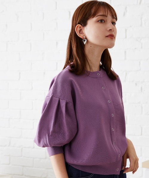 acro(アクロ)の「ドットボタンボリューム5分袖カーディガン/AC1473(カーディガン/ボレロ・レディース・ベージュ/ブルー/オレンジ/パープル/ブラック・フリ-)」の7枚目の写真