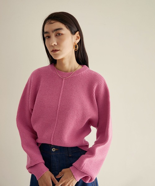 SALON adam et rope'（サロン アダム エ ロペ）の「【WEB限定】畦ドルマンクロップドニット（ニット/セーター・レディース・ホワイト/ブラック/ダークグリーン/ピンク・FREE）」の5枚目の写真