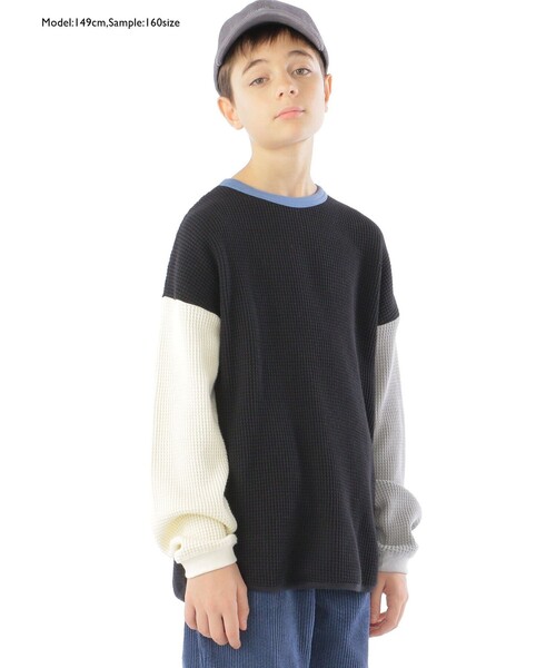 SHIPS（シップス）の「【WEB限定】SHIPS KIDS:100～160cm / ビッグ ワッフル 長袖 カットソー（Tシャツ/カットソー・キッズ・ブラック/ダークグレー/ナチュラル/キャメル・100/110/120/130/S/145/M/160）」の19枚目の写真