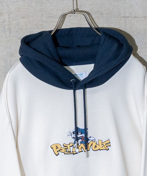 Limited Line Naive Magic(リミテッドラインナイーブマジック)の「【a】〔PETTYWOLF〕裏起毛 フロント刺繍 フード配色切り替え ビックシルエットパーカー(パーカー・メンズ・ホワイト/グリーン/ブラック/アッシュグレー/ブルー・MEDIUM/LARGE)」の10枚目の写真