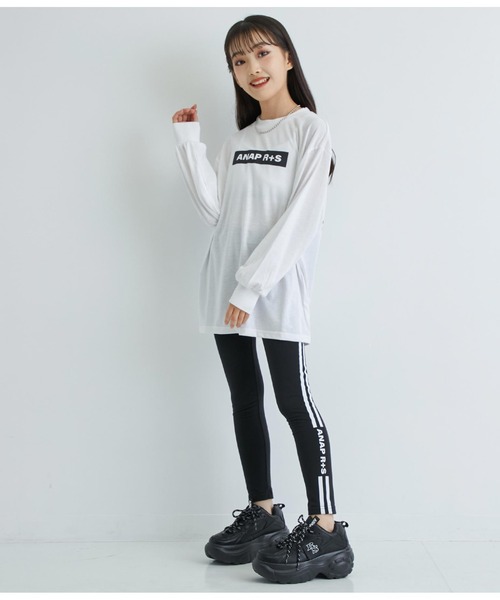 ANAP GiRL(アナップガール)の「R+Sサイドラインレギンス(レギンス/スパッツ・キッズ・ブラック/ライトグレー・XS/S/M)」の5枚目の写真