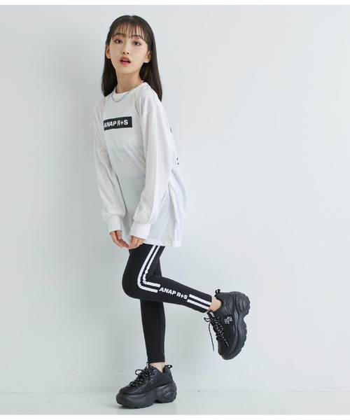 ANAP GiRL(アナップガール)の「R+Sサイドラインレギンス(レギンス/スパッツ・キッズ・ブラック/ライトグレー・XS/S/M)」の6枚目の写真