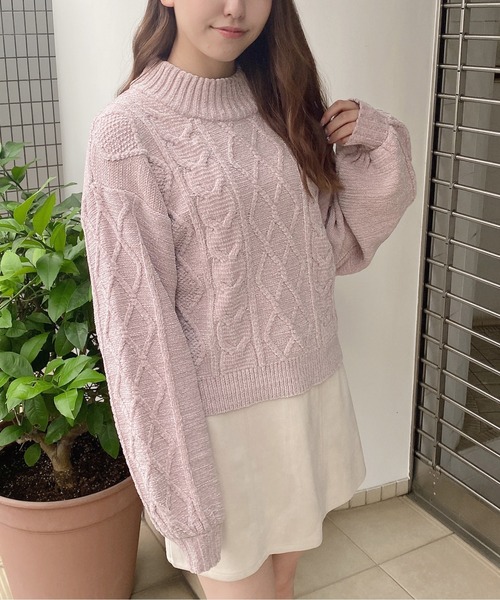 TORTE（トルテ）の「モールケーブルニット（ニット/セーター・レディース・ホワイト/ライトグリーン/パープル/ライトピンク・FREE）」の4枚目の写真