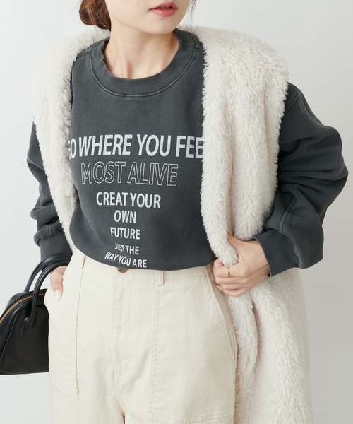 PUAL CE CIN（ピュアルセシン）の「ロゴプリントピグメントプルオーバー（Tシャツ/カットソー・レディース・ベージュ/チャコールグレー/ブルー・FREE）」の20枚目の写真