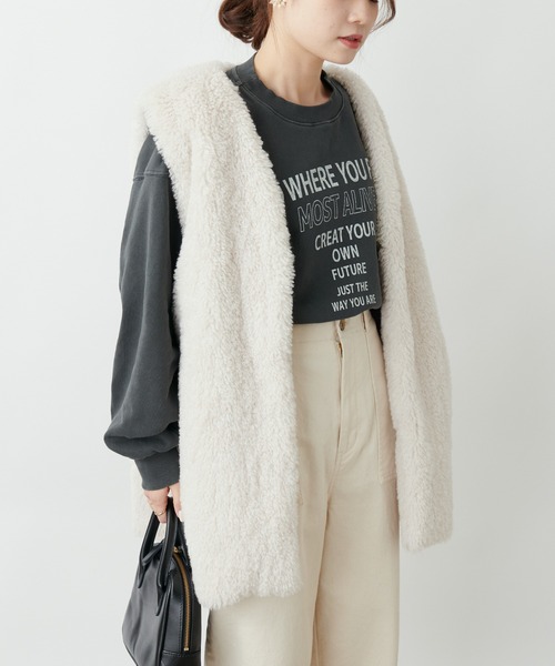 PUAL CE CIN（ピュアルセシン）の「ロゴプリントピグメントプルオーバー（Tシャツ/カットソー・レディース・ベージュ/チャコールグレー/ブルー・FREE）」の21枚目の写真