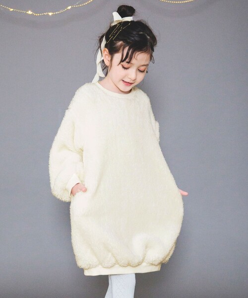 BRANSHES（ブランシェス）の「ボアワンピース（ワンピース・キッズ・ピンク/アイボリー/ライトグレー・100/150/90/110/130/120/140）」の2枚目の写真