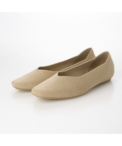 軽量で柔らかい【EVOL】Vカットニットスクエアフラットパンプス IU5044（パンプス）｜EVOL（イーボル）