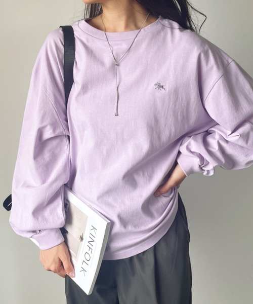 POLOCHAMPS(ポロチャンプス)の「POLOCHAMPS/ポロチャンプス 別注 ワンポイント刺繍 ボリューム袖ロンT(Tシャツ/カットソー・レディース・ブラック/ライラック/ホワイト/ライトグレー/ベージュ・FREE)」の5枚目の写真