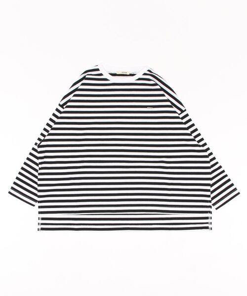 美品　FITH　フィス　ボーダー×レーススモック長袖Tシャツ フィス FITH ボーダー×レーススモック長袖Tシャツ （ブルー