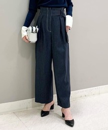デニムライクベルトワイドパンツ