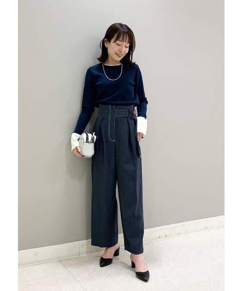 CAST:（キャストコロン）の「デニムライクベルトワイドパンツ（デニムパンツ・レディース・ネイビー・S/M）」の9枚目の写真