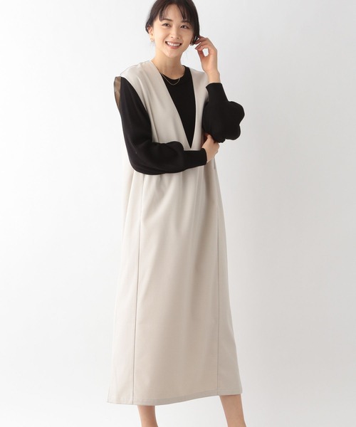 GLOBAL WORK(グローバルワーク)の「Vネックジャンスカ/176399(ジャンパースカート・レディース・オフホワイト/ブラック/カーキ・FREE)」の10枚目の写真