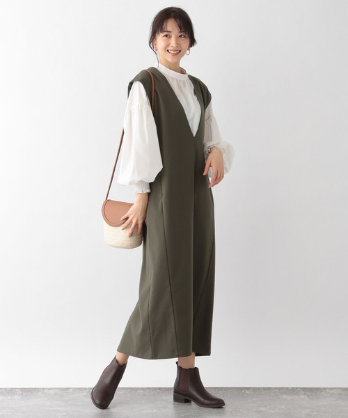 GLOBAL WORK(グローバルワーク)の「Vネックジャンスカ/176399(ジャンパースカート・レディース・オフホワイト/ブラック/カーキ・FREE)」の21枚目の写真