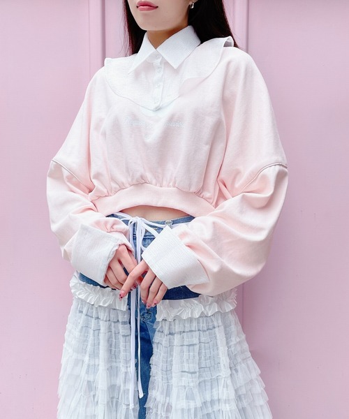 lilLilly（リルリリー）の「レイヤードカラースウェットトップス（スウェット・レディース・ピンク/ブラック/ホワイト・FREE）」の5枚目の写真