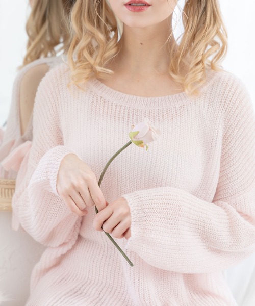 DearMyLoveRose（ディアマイラブローズ）の「ショルダーリボンスリット透かしニット（ニット/セーター・レディース・ホワイト/グレー/ブラック/ベビーピンク・M-L/LL～3L）」の16枚目の写真