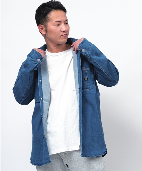 Alil(アリル)の「【Alil】ピケ&デニム ワークシャツ 大人カジュアル(シャツ/ブラウス・メンズ・グレイッシュベージュ/カーキ/ブルー・SMALL/MEDIUM/LARGE)」の3枚目の写真