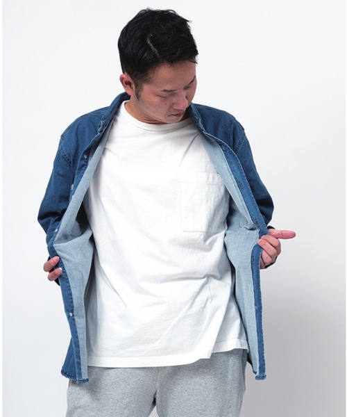 Alil(アリル)の「【Alil】ピケ&デニム ワークシャツ 大人カジュアル(シャツ/ブラウス・メンズ・グレイッシュベージュ/カーキ/ブルー・SMALL/MEDIUM/LARGE)」の4枚目の写真