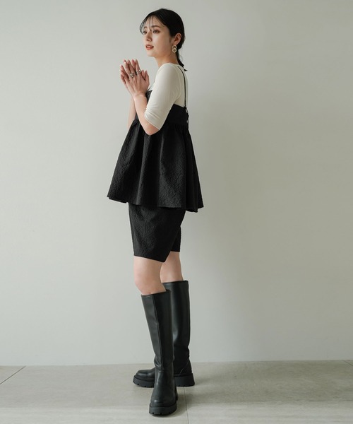 rectangle(レクタングル)の「ジャガードペプラムキャミ【セットアップ可】(シャツ/ブラウス・レディース・アイボリー/ブラック・FREE)」の3枚目の写真