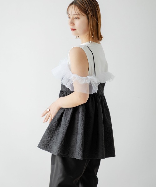 rectangle(レクタングル)の「ジャガードペプラムキャミ【セットアップ可】(シャツ/ブラウス・レディース・アイボリー/ブラック・FREE)」の11枚目の写真