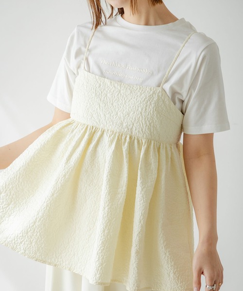 rectangle(レクタングル)の「ジャガードペプラムキャミ【セットアップ可】(シャツ/ブラウス・レディース・アイボリー/ブラック・FREE)」の14枚目の写真