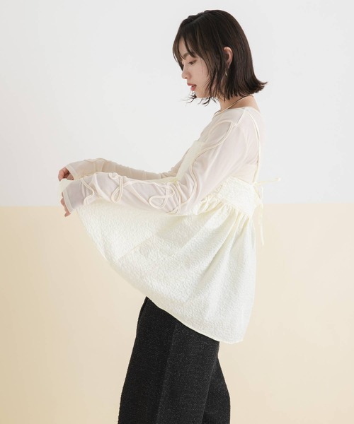 rectangle(レクタングル)の「ジャガードペプラムキャミ【セットアップ可】(シャツ/ブラウス・レディース・アイボリー/ブラック・FREE)」の22枚目の写真