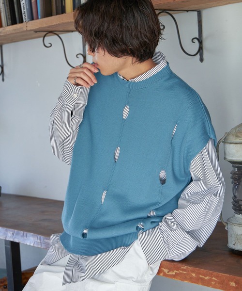 PBLIM（ページボーイリム）の「PAGEBOYLIM/カットアウトニットベスト（ベスト・レディース・グリーン/ベージュ/ブラック/ブルー・FREE）」の4枚目の写真