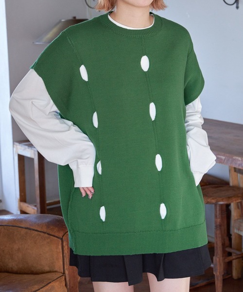 PBLIM（ページボーイリム）の「PAGEBOYLIM/カットアウトニットベスト（ベスト・レディース・グリーン/ベージュ/ブラック/ブルー・FREE）」の3枚目の写真