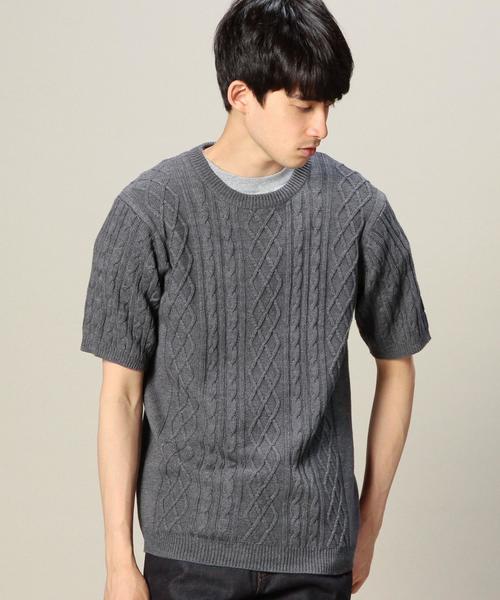 MONKEY TIME（モンキータイム）の「＜monkey time＞ リネン ケーブルニット（ニット/セーター・メンズ・オフホワイト/グレー/ネイビー・SMALL/MEDIUM/LARGE）」の3枚目の写真
