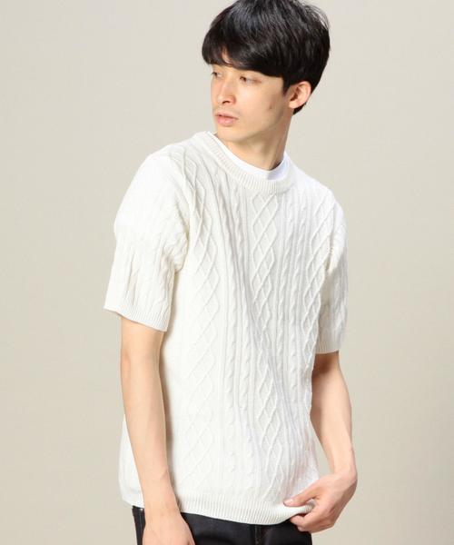 MONKEY TIME（モンキータイム）の「＜monkey time＞ リネン ケーブルニット（ニット/セーター・メンズ・オフホワイト/グレー/ネイビー・SMALL/MEDIUM/LARGE）」の2枚目の写真