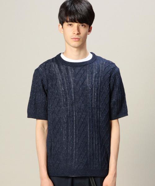 MONKEY TIME（モンキータイム）の「＜monkey time＞ リネン ケーブルニット（ニット/セーター・メンズ・オフホワイト/グレー/ネイビー・SMALL/MEDIUM/LARGE）」の5枚目の写真