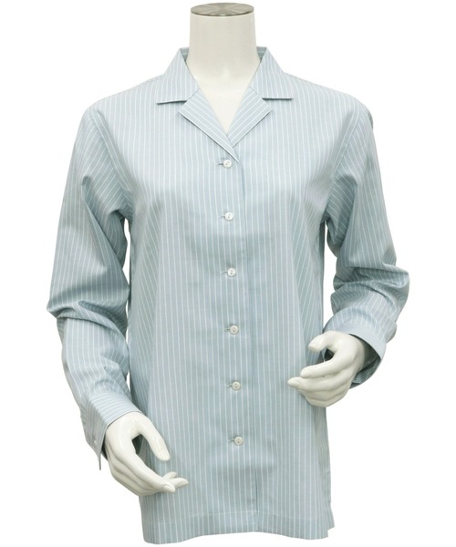 TOKYO SHIRTS（トウキョウシャツ）の「形態安定ノーアイロン オープンカラー 長袖ビジネスワイシャツ（ビジネスシャツ・レディース・ライトグリーン・M/L/S/XL/LL）」の5枚目の写真