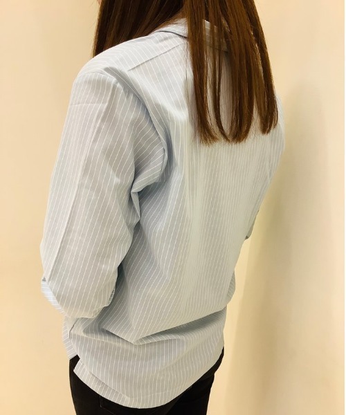 TOKYO SHIRTS(トウキョウシャツ)の「形態安定ノーアイロン オープンカラー 長袖ビジネスワイシャツ(ビジネスシャツ・レディース・ライトグリーン・M/L/S/XL/LL)」の7枚目の写真