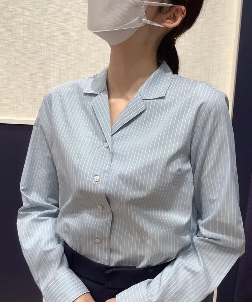 TOKYO SHIRTS(トウキョウシャツ)の「形態安定ノーアイロン オープンカラー 長袖ビジネスワイシャツ(ビジネスシャツ・レディース・ライトグリーン・M/L/S/XL/LL)」の6枚目の写真