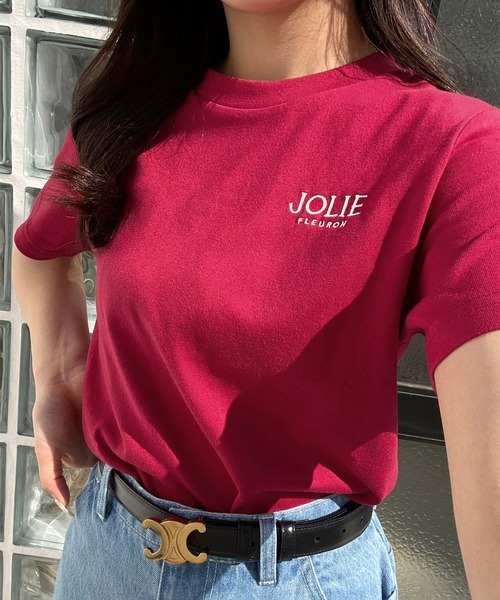 one after another NICE CLAUP(ワンアフターアナザーナイスクラップ)の「JOLIE ワンポイントロゴ刺繍T(Tシャツ/カットソー・レディース・オートミール/ホワイト系その他/レッド/オフホワイト・FREE)」の4枚目の写真