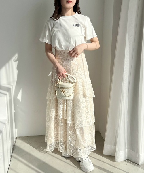 one after another NICE CLAUP(ワンアフターアナザーナイスクラップ)の「JOLIE ワンポイントロゴ刺繍T(Tシャツ/カットソー・レディース・オートミール/ホワイト系その他/レッド/オフホワイト・FREE)」の5枚目の写真