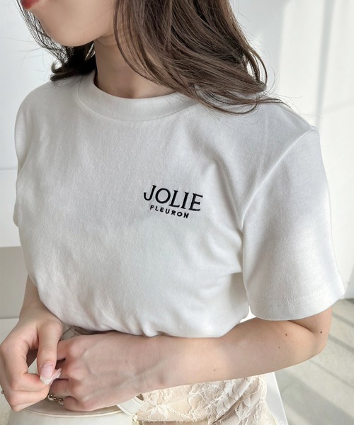 one after another NICE CLAUP(ワンアフターアナザーナイスクラップ)の「JOLIE ワンポイントロゴ刺繍T(Tシャツ/カットソー・レディース・オートミール/ホワイト系その他/レッド/オフホワイト・FREE)」の7枚目の写真