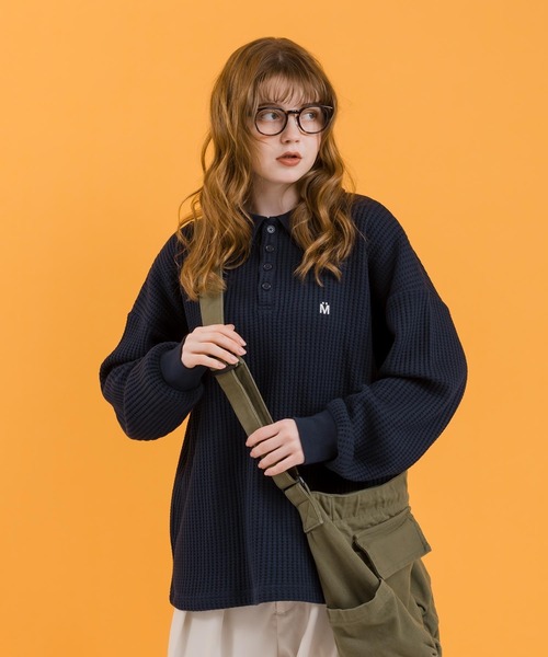 MUHET（ミュエータ）の「ワッフルポロシャツ（ポロシャツ・レディース・ネイビー/アイボリー/杢グレー・MEDIUM/X-LARGE）」の3枚目の写真