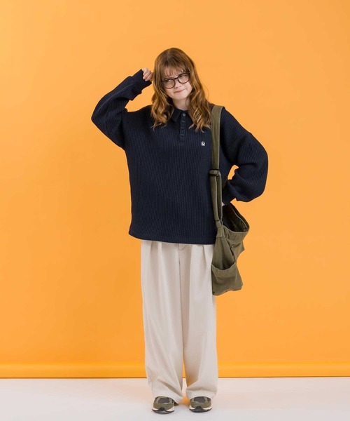 MUHET（ミュエータ）の「ワッフルポロシャツ（ポロシャツ・レディース・ネイビー/アイボリー/杢グレー・MEDIUM/X-LARGE）」の11枚目の写真